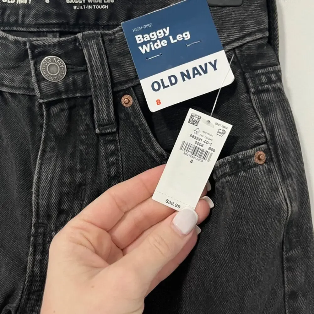 NEW Old Navy Girl's Black Baggy Wide Leg Jeans Size 8